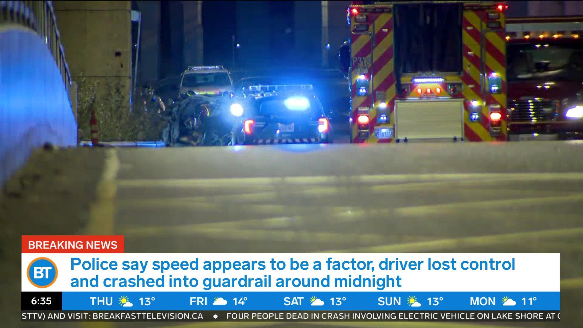 Four dead, woman rescued following fiery EV crash in Toronto