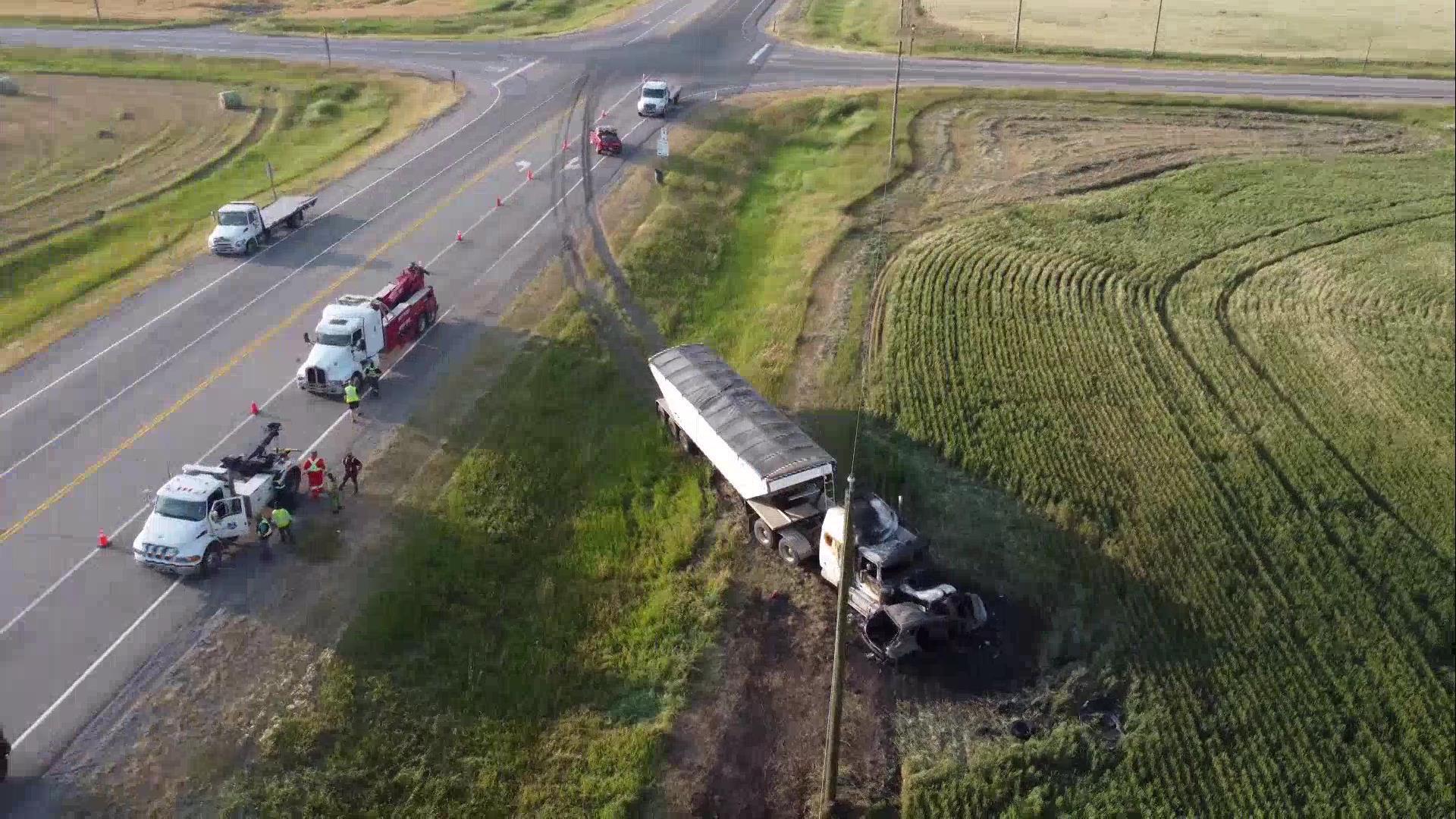 Four dead after semi-truck, SUV collide northeast of Calgary