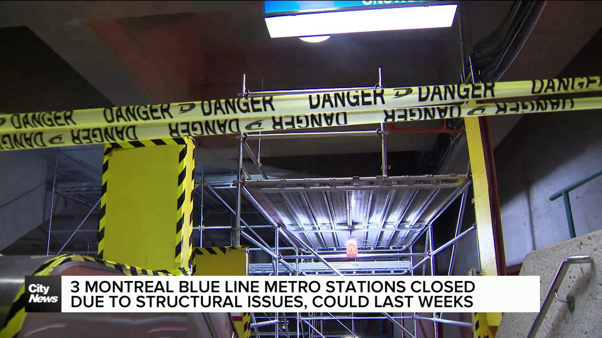 Three Montreal blue line metro stations close due to structural issues