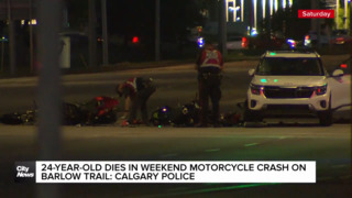 Calgary police say A 24-year-old motorcyclist involved in crash on Barlow Trail over the weekend has died from his injuries