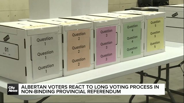 Albertan voters react to long voting process in non-binding provincial referendum