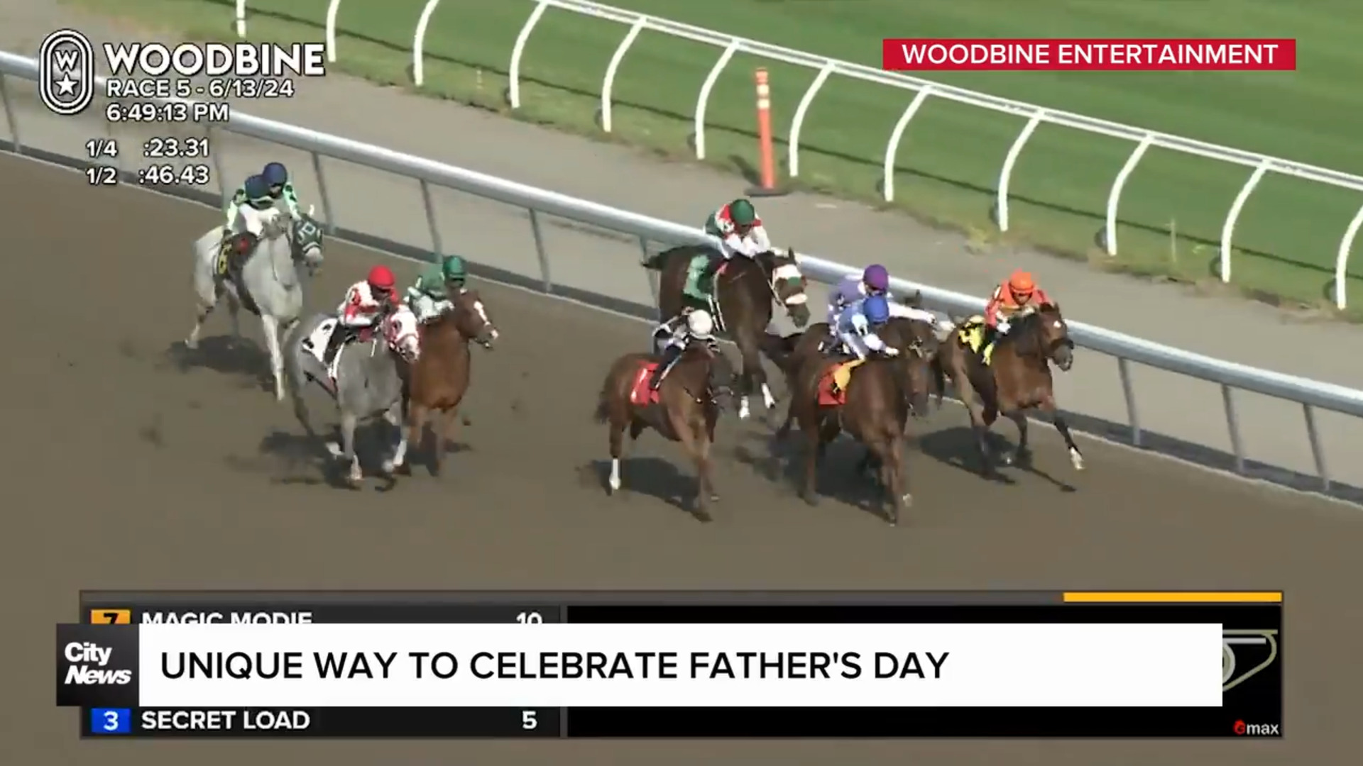 Dynamic duo celebrate Father's Day with horse race at Woodbine Racetrack