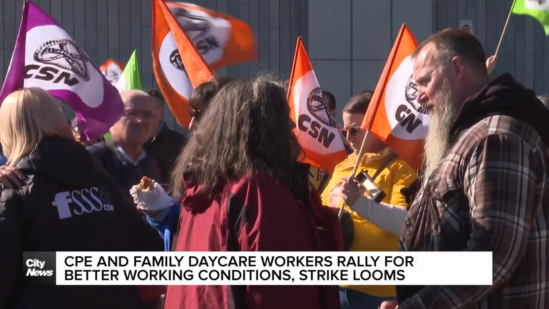 Quebec daycare workers protesting for better pay and work conditions