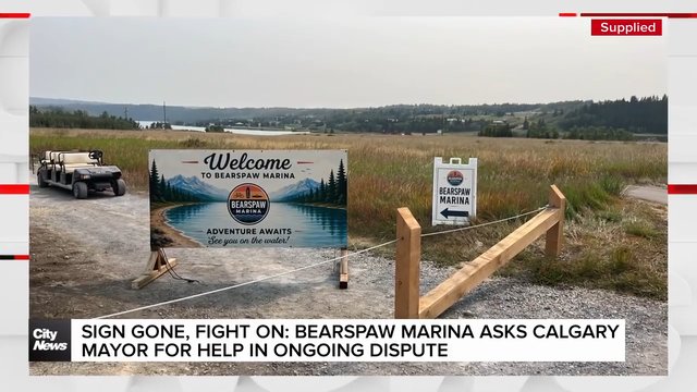 Sign gone, fight on: Bearspaw Marina asks Calgary mayor for help in ongoing dispute