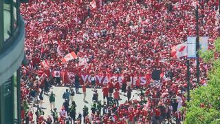 Fans getting ready to cheer for Canada in World Cup Round of 16 match