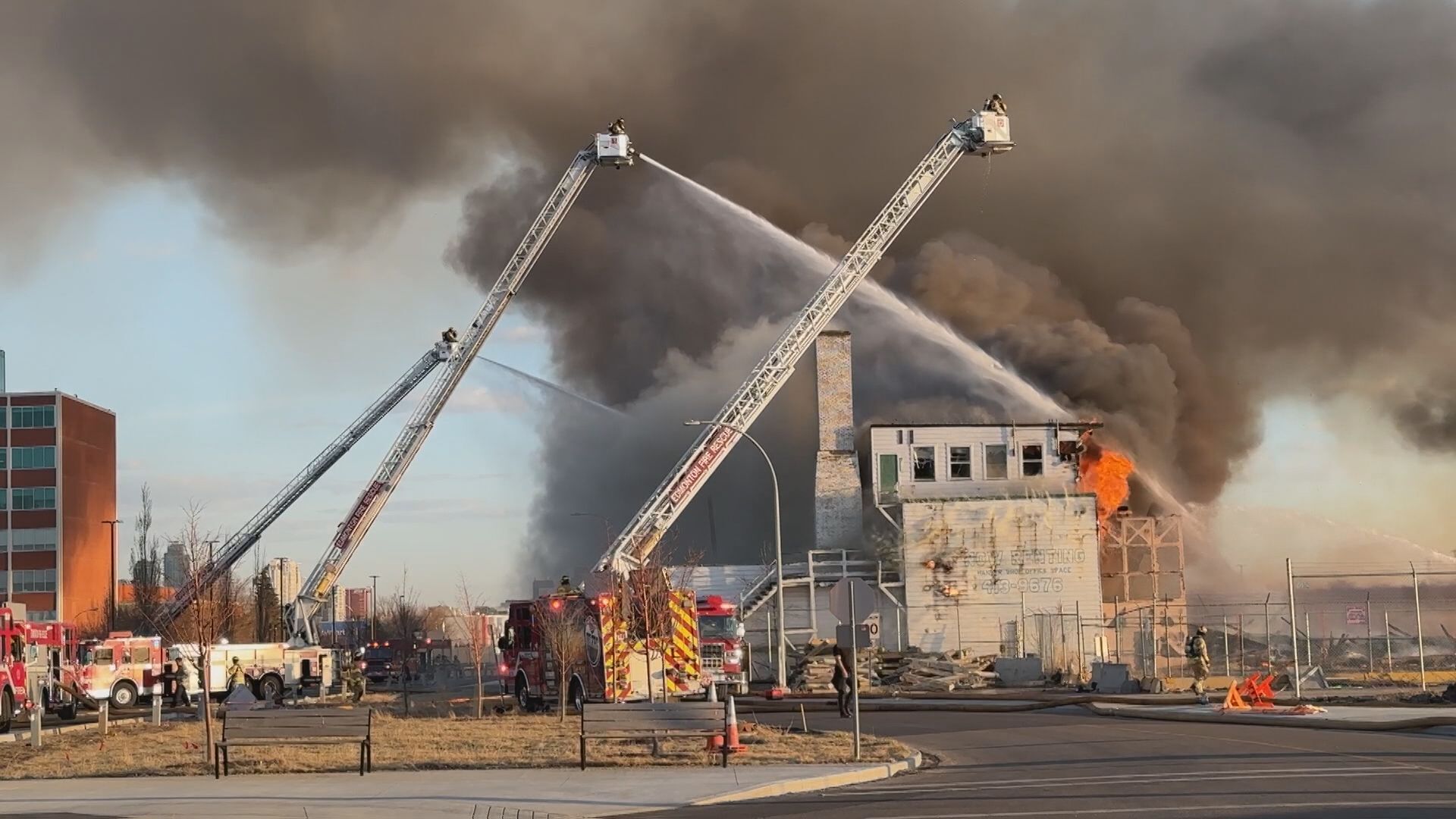 ‘Suspicious’: Edmonton police investigate historic hangar fire