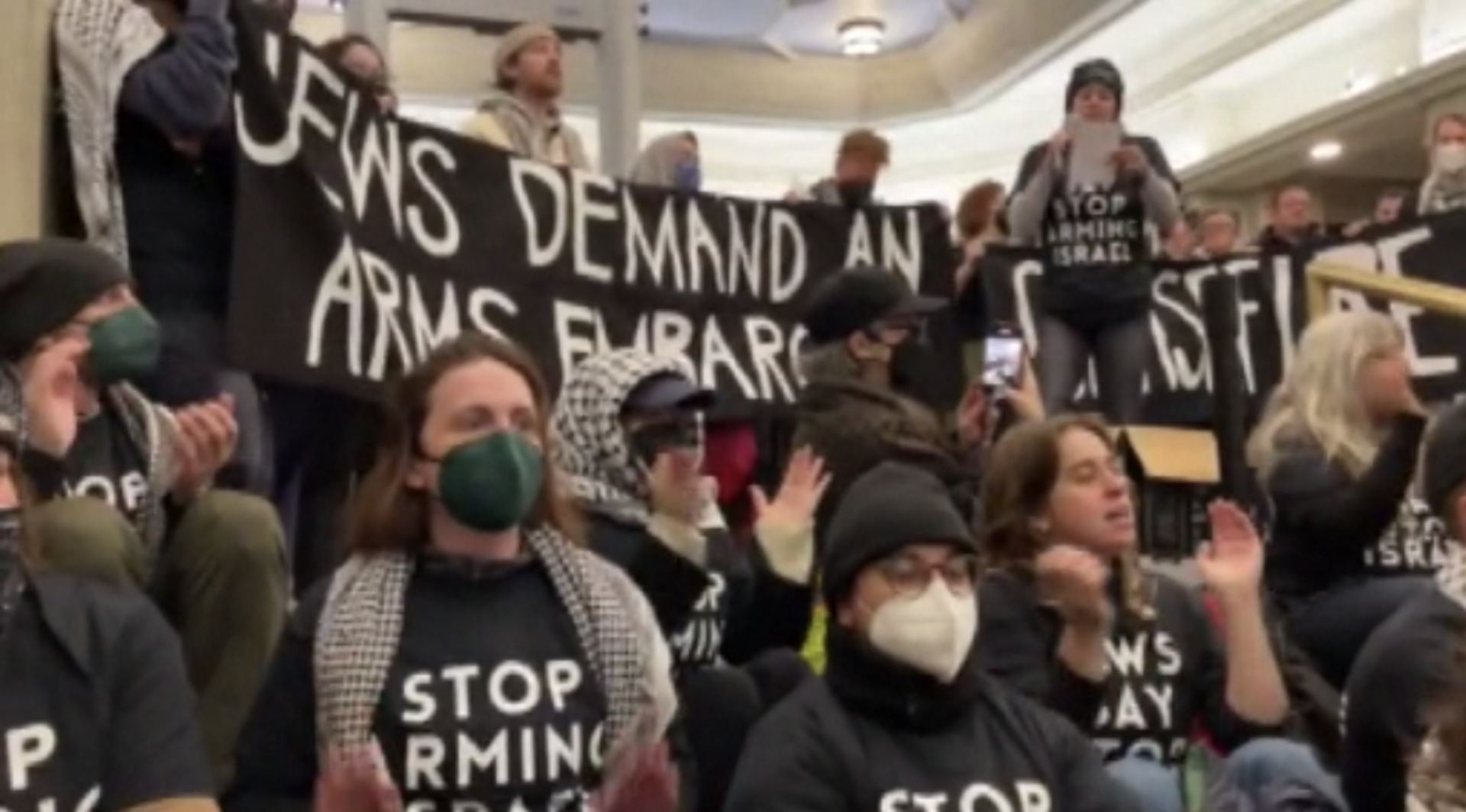 Jewish-Canadians sit-in at government building responding to Canada's involvement in Israel-Gaza war