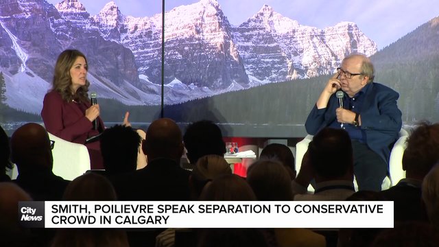 Premier Smith, Poilievre speak separation to conservative crowd in Calgary