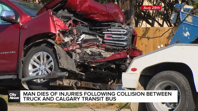 Man dies of injuries following collision between a truck and a Calgary Transit bus