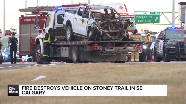 Fire destroys vehicle on Stoney Trail in SE Calgary