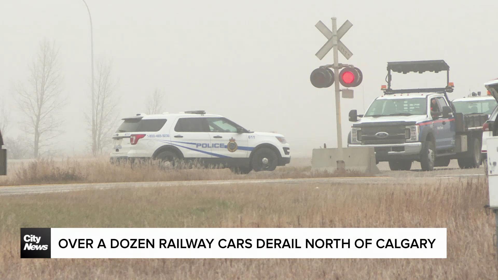 Over a dozen railway cars derail north of Calgary