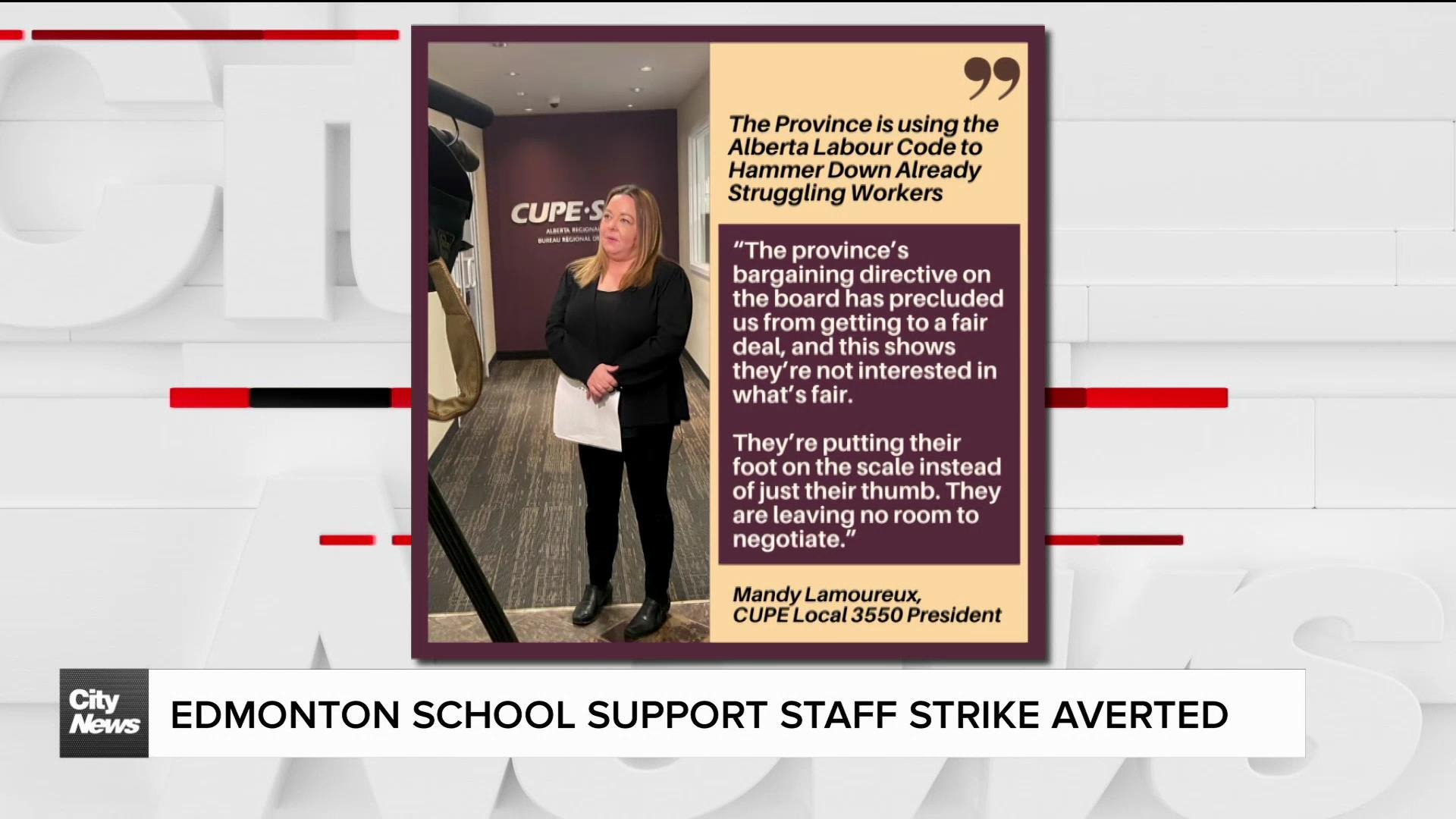 Edmonton Public School support staff strike averted