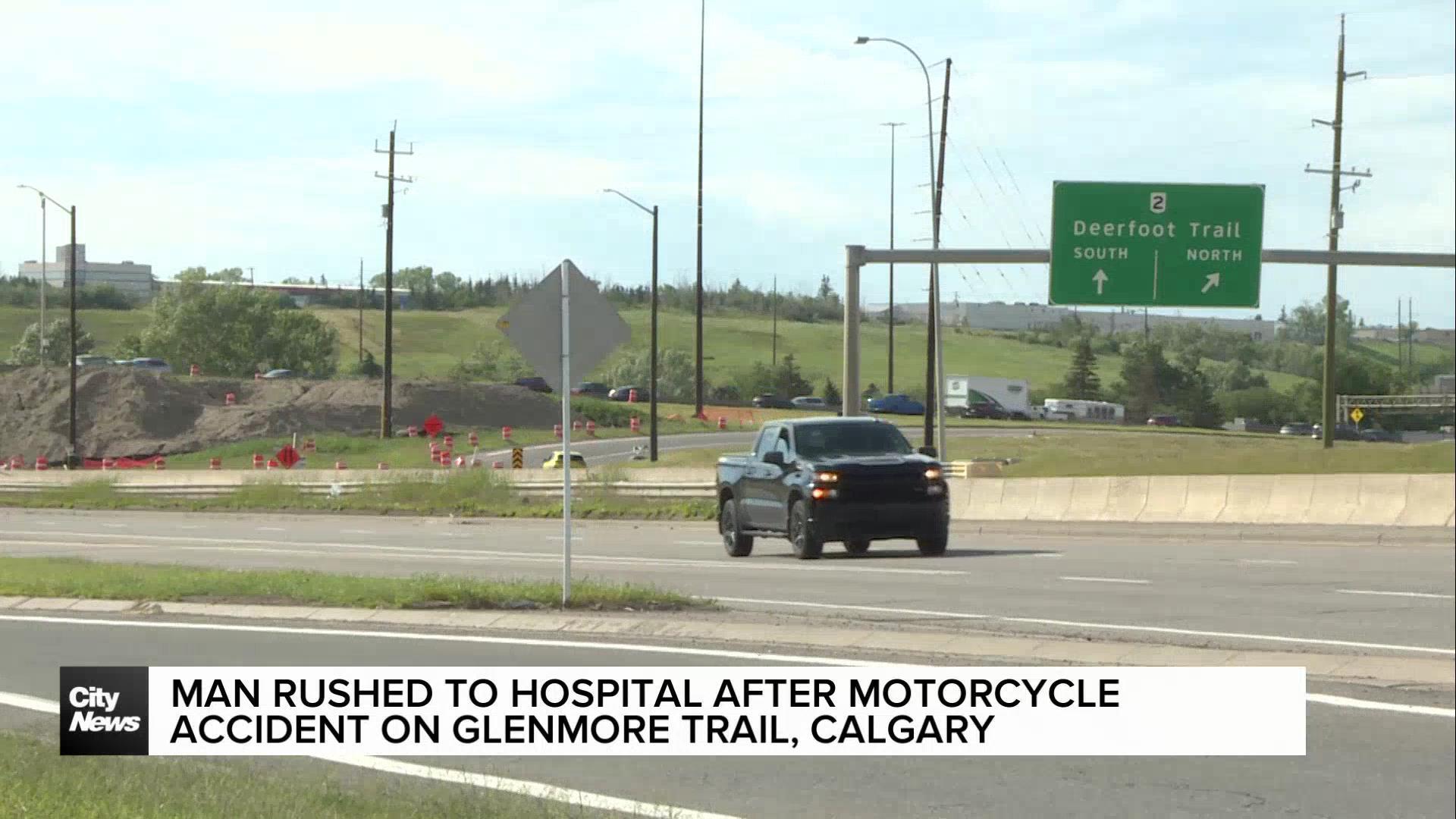 Man rushed to hospital after motorcycle accident on Glenmore Trail, Calgary