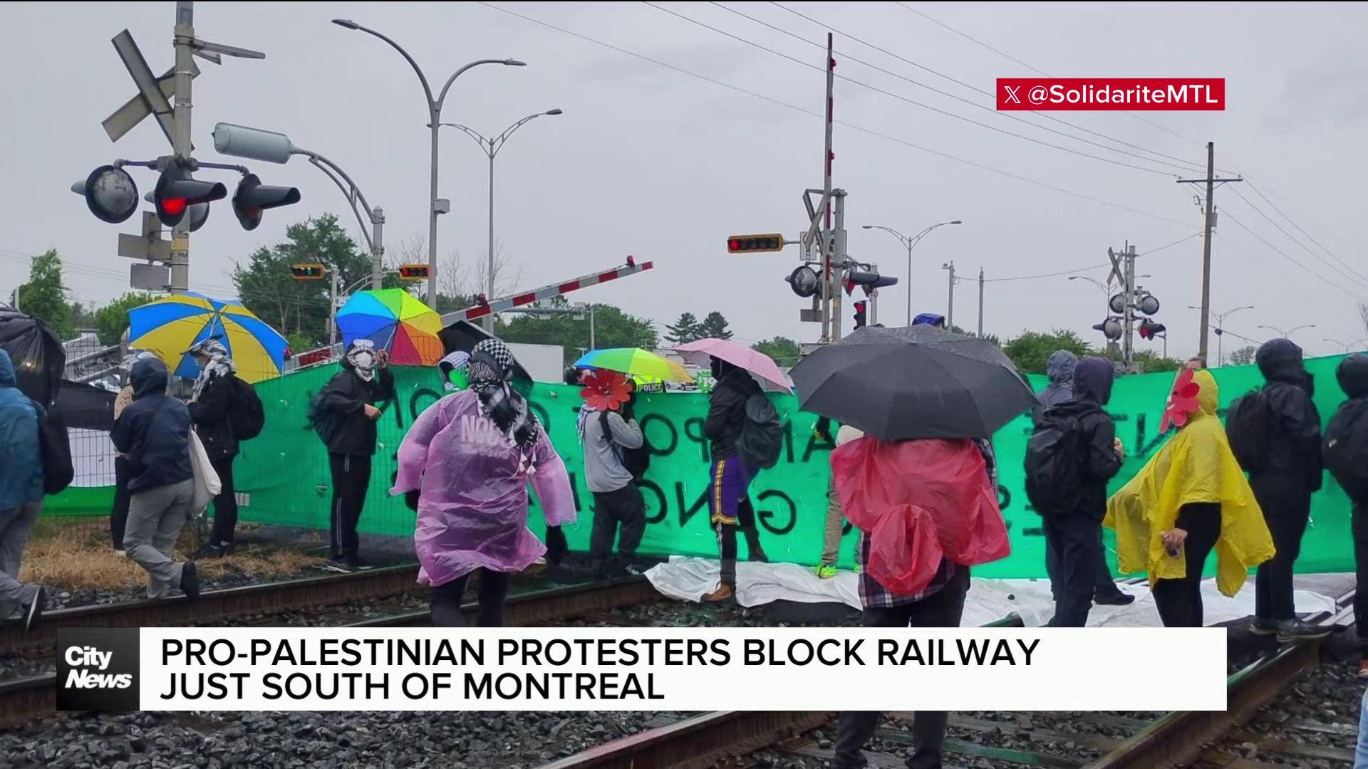 Pro-Palestinian protesters block railway south of Montreal