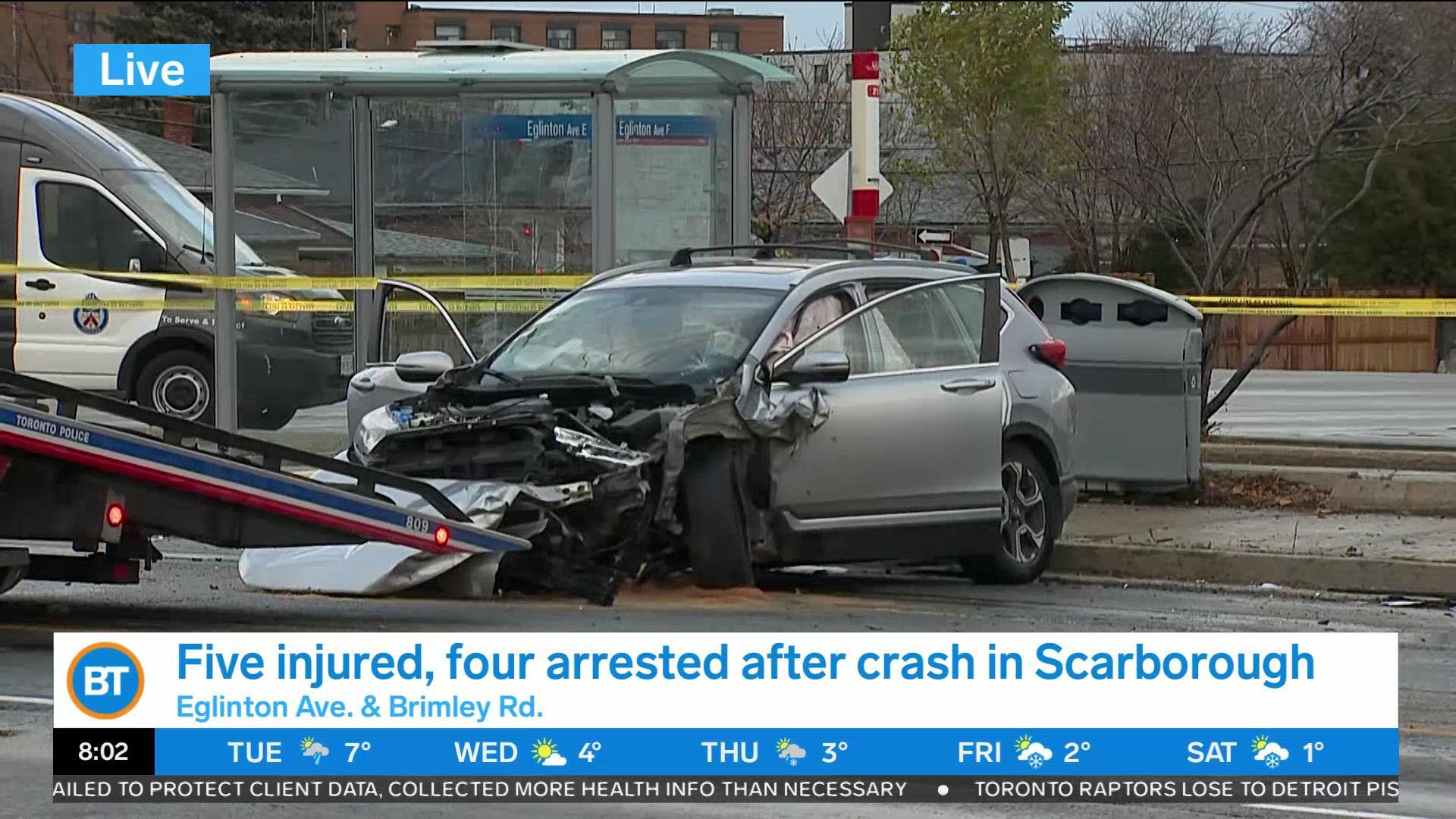 5 injured, arrests made in Scarborough crash involving alleged stolen car