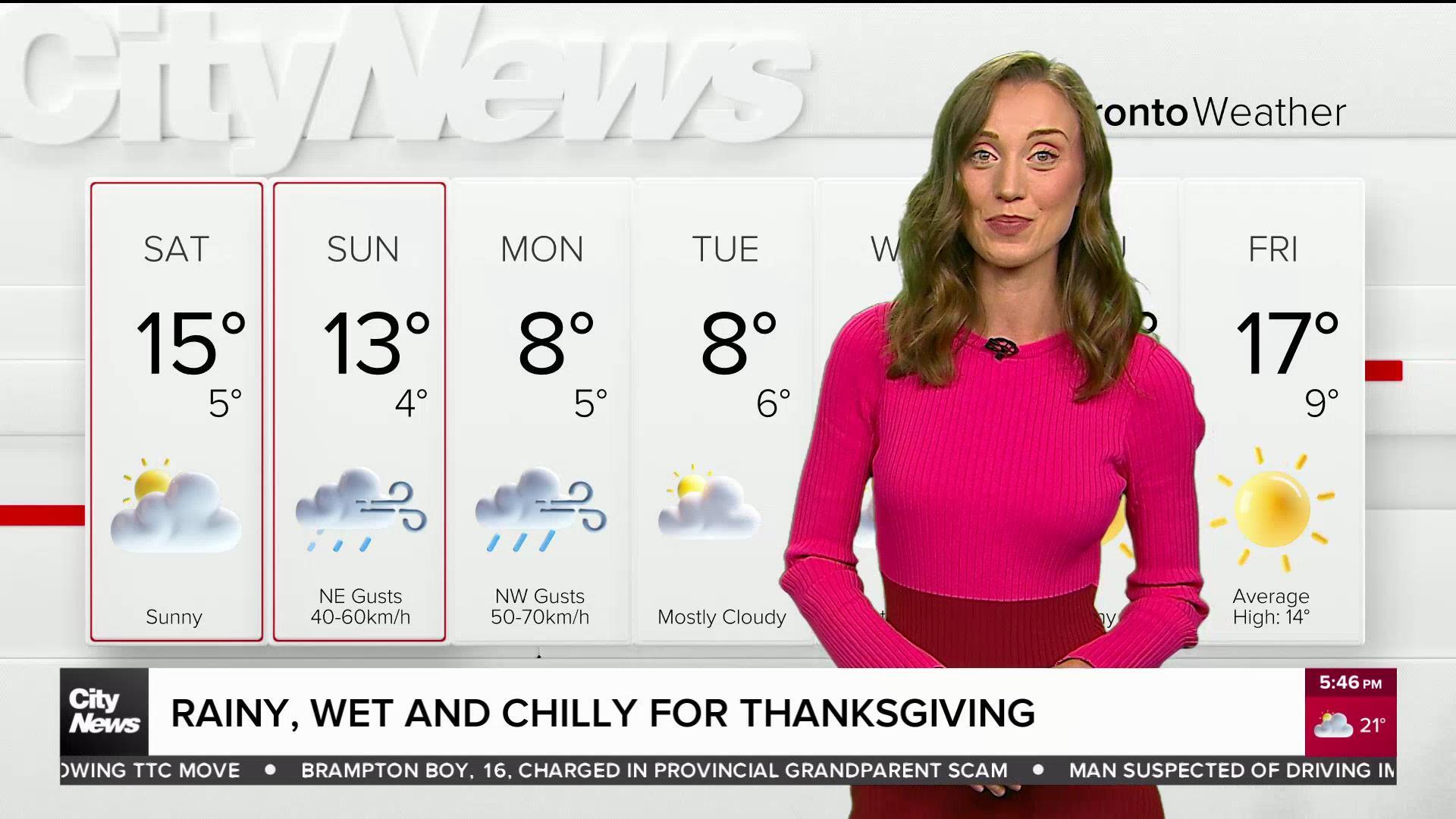 Rainy, wet and chilly for Thanksgiving long weekend