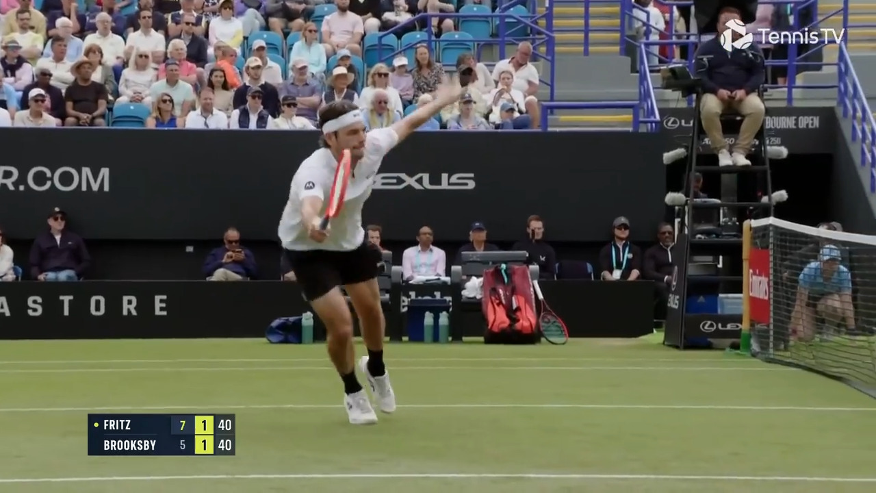 Hot Shot: Fritz goes full-stretch for volley in Eastbourne 2025