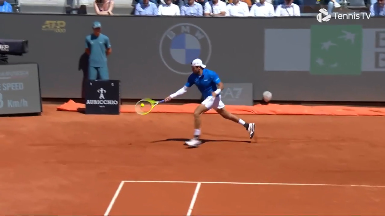 Hot Shot: Berrettini slaps a fabulous forehand winner on the run in Rome