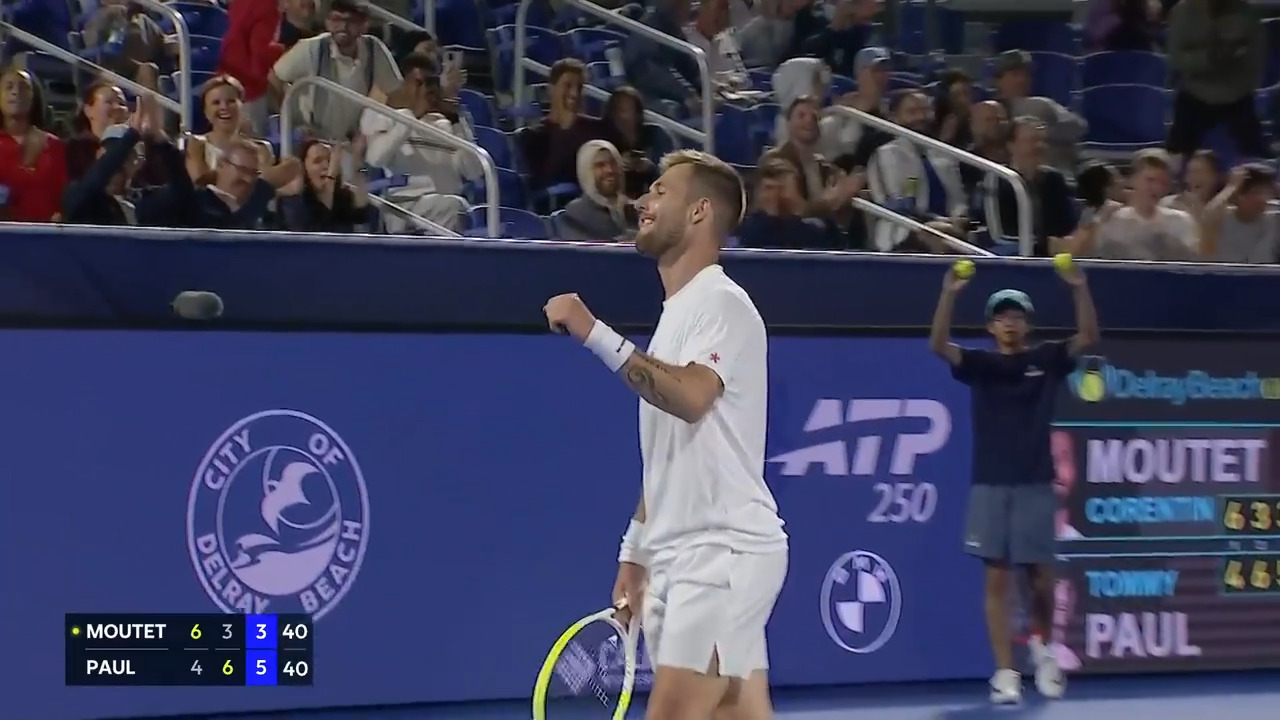 Hot Shot: Moutet can't help but smile after saving yet another match point in Delray Beach