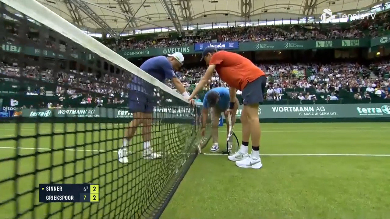 Sinner's serve breaks the net!