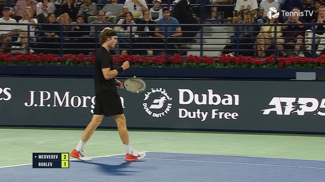 DUBAI, UAE, 4th March 2023. 2022 champion Andrey Rublev in action