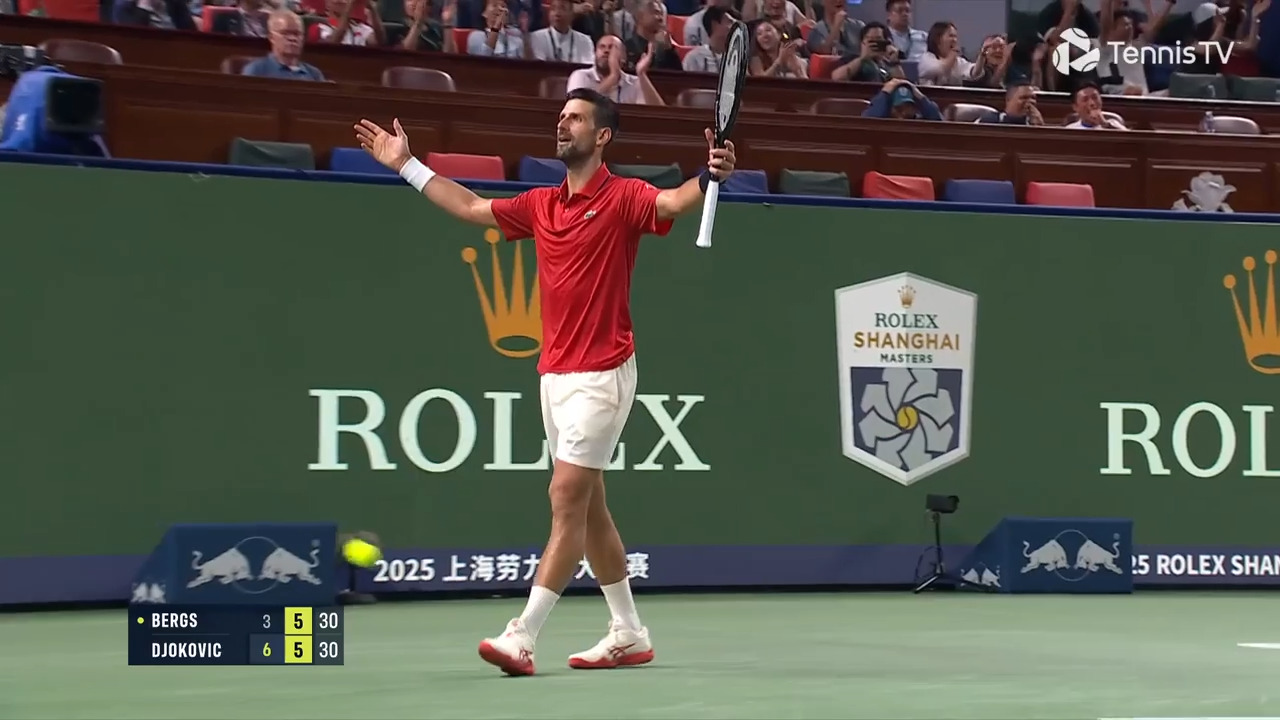 Watch Djokovic repel four smashes to steal point from Bergs