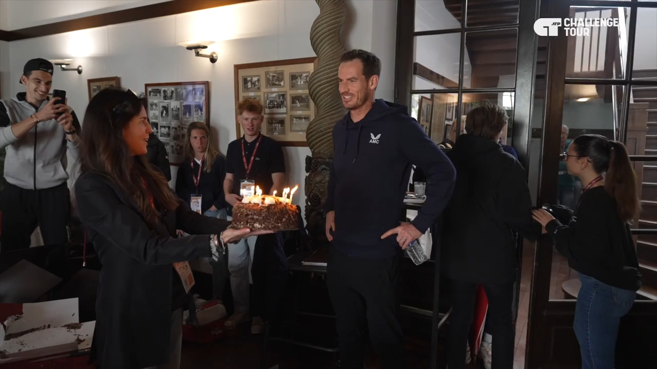 Watch Andy Murray celebrate 37th birthday in Bordeaux with special appearance from Stan Wawrinka!