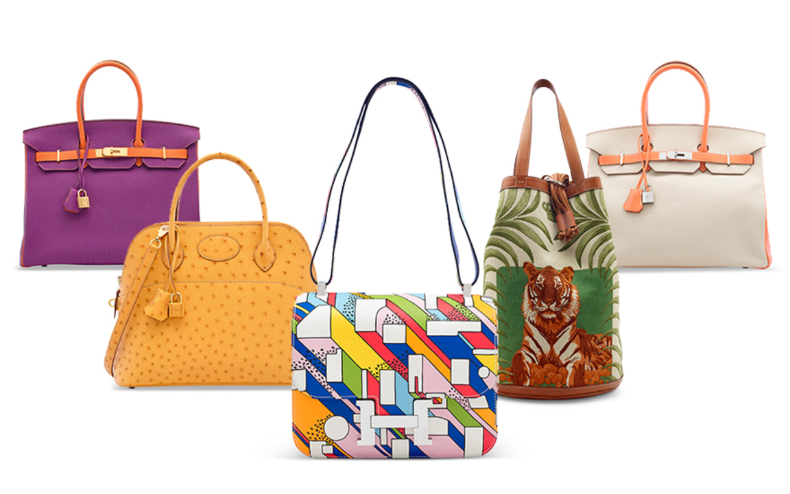 A selection of Hermès bags offered in Inside the Orange Box, a two-part sale of more than 500 lots representing the largest single-owner Handbags & Accessories sale to take place at Christie’s