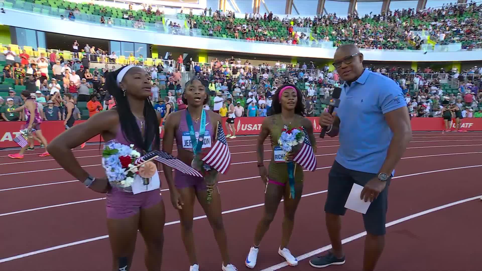 Sha'Carri Richardson, Melissa Jefferson and Twanisha Terry Speak