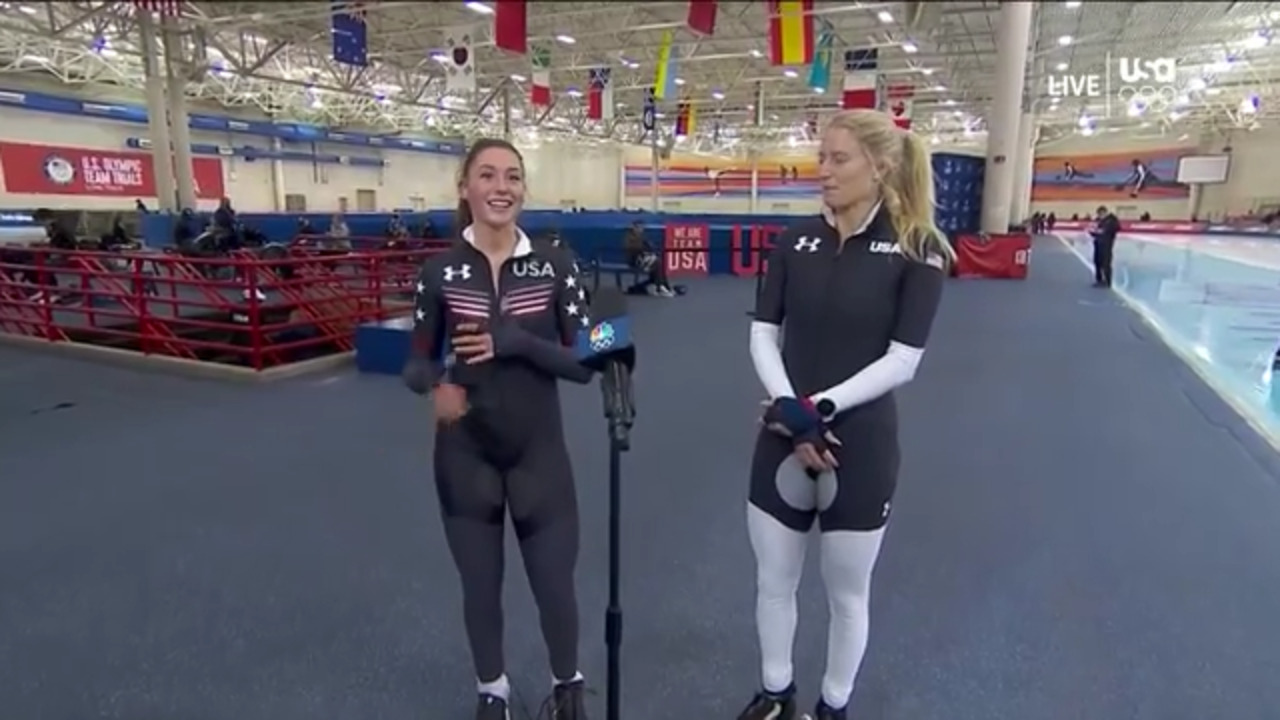 Giorgia Birkeland and Mia Manganello Kilburg Mass Start Interview | Long Track Speedskating U.S. Olympic Team Trials