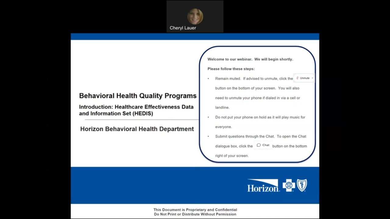 Introduction to Behavioral Health HEDIS Horizon Blue Cross Blue