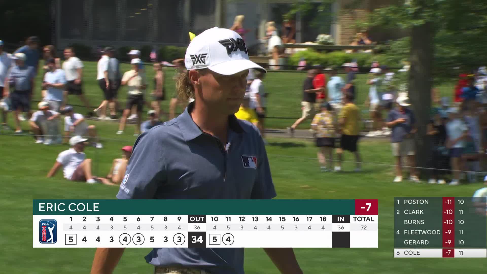 Eric Cole sinks 4-foot putt for birdie on No. 11 at the Memorial