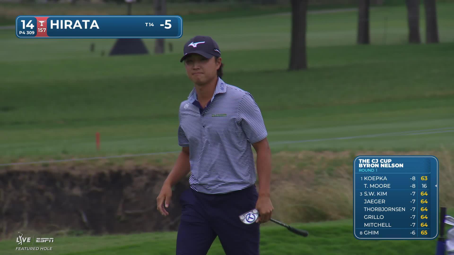 Kensei Hirata drains 4-foot putt for birdie on No. 14 at THE CJ CUP