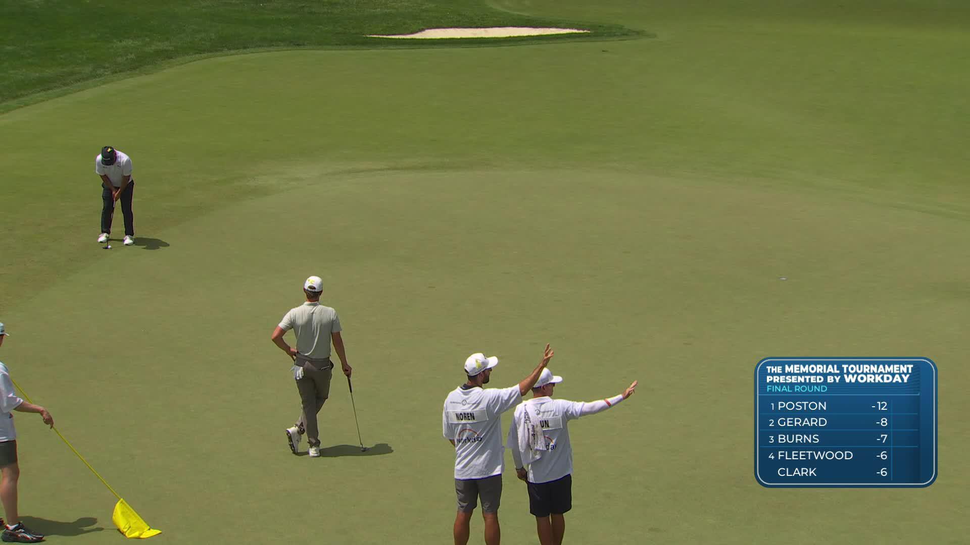 J.J. Spaun sinks 31-foot birdie putt on No. 1 at the Memorial