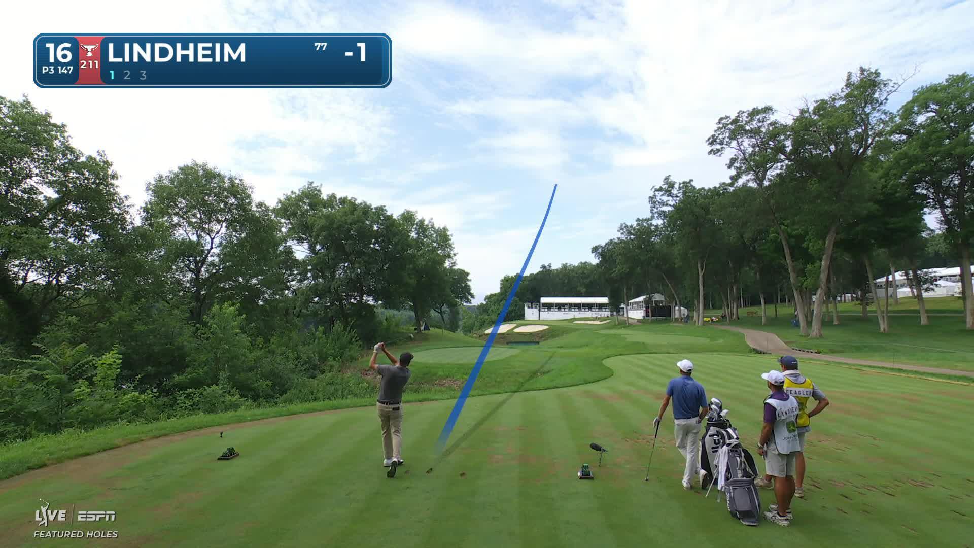 Nicholas Lindheim sinks 26-foot birdie putt on No. 16 at John Deere