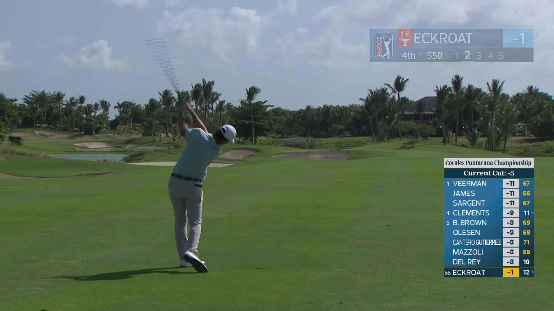 Austin Eckroat sinks 14-foot putt for birdie on No. 4 at Corales Puntacana