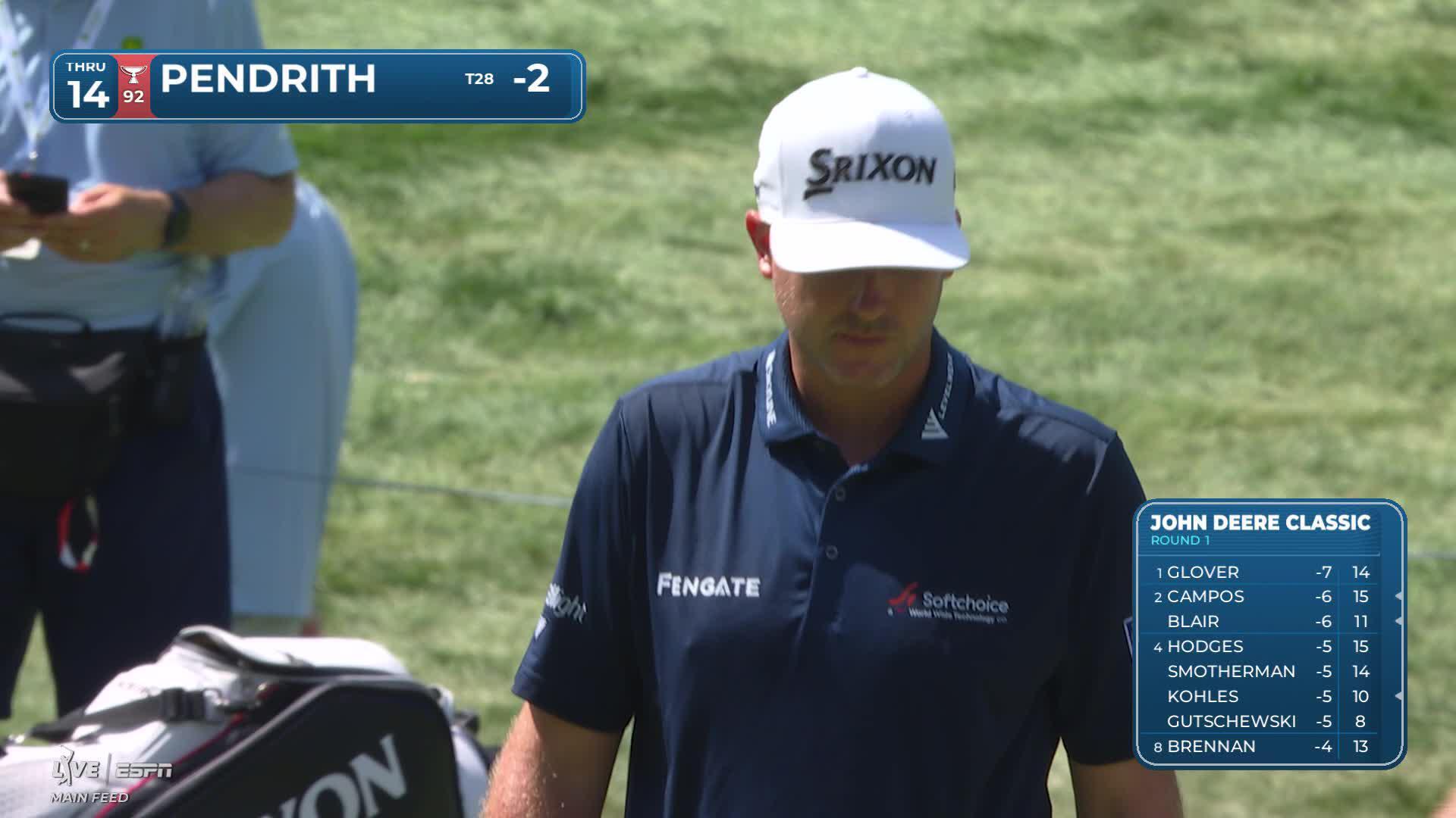 Taylor Pendrith sinks 17-foot putt for birdie on No. 14 at John Deere