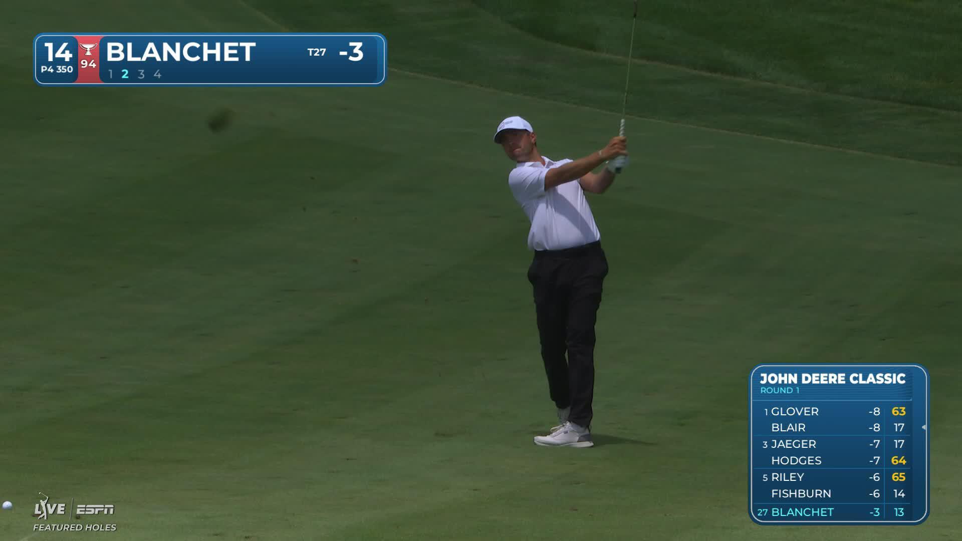 Chandler Blanchet drains 10-foot putt for birdie on No. 14 at John Deere