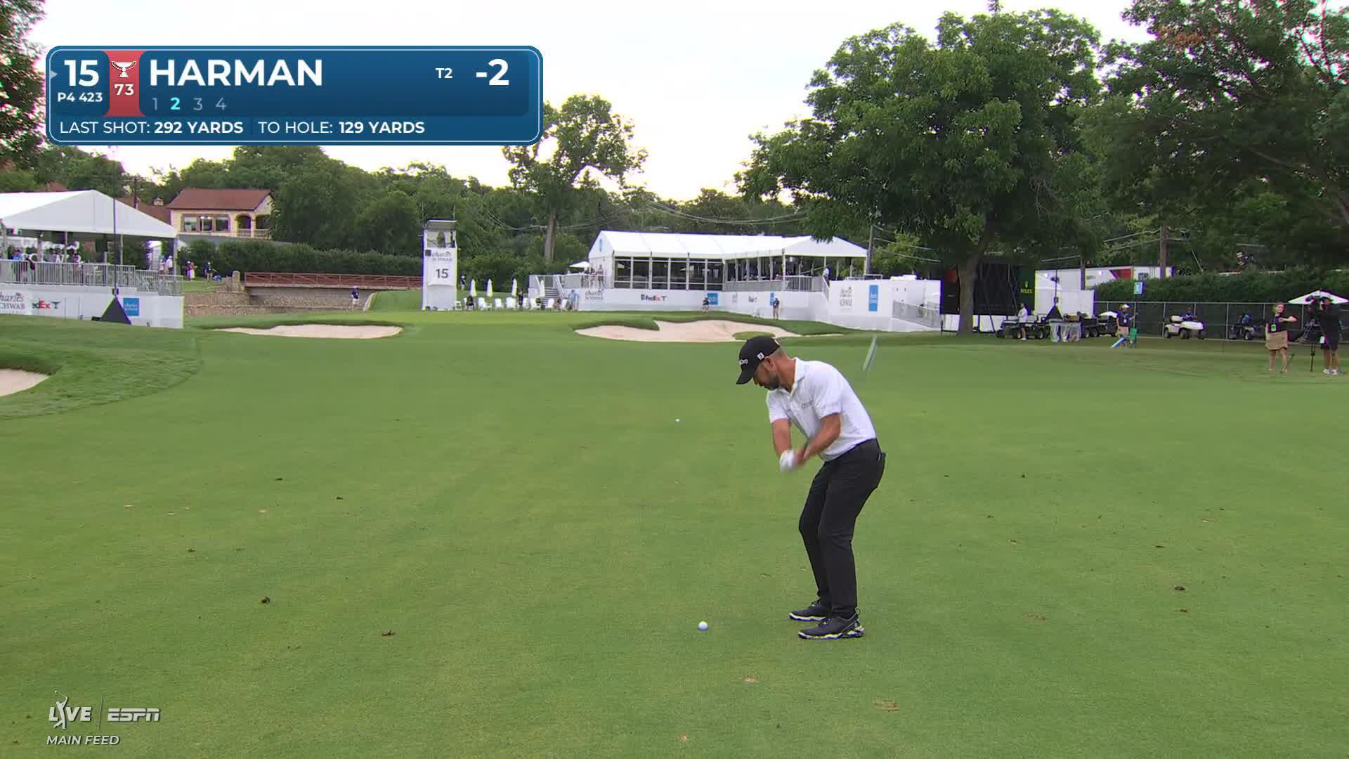 Brian Harman gets up-and-down from 129 yards for birdie on No. 15 at Charles Schwab