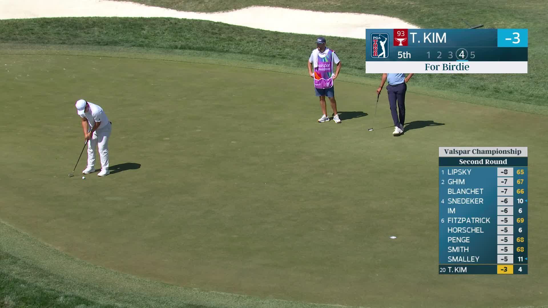 Tom Kim sinks 22-foot birdie putt on No. 5 at Valspar