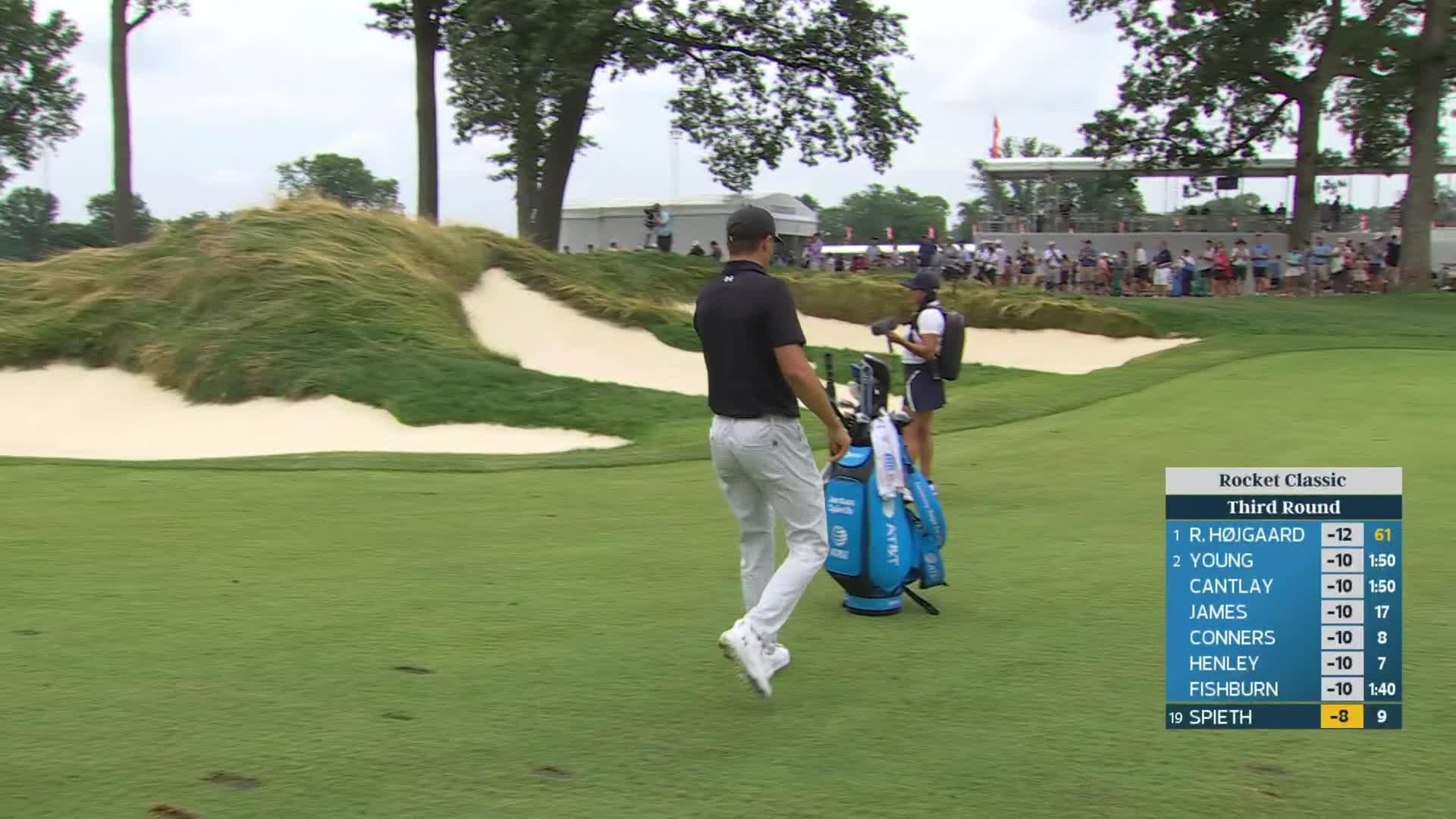 Jordan Spieth gets up-and-down from 87 yards for birdie on No. 10 at Rocket Classic