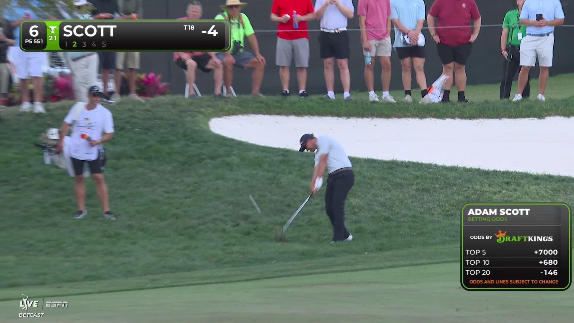 Adam Scott sinks 23-foot birdie putt on No. 6 at Arnold Palmer