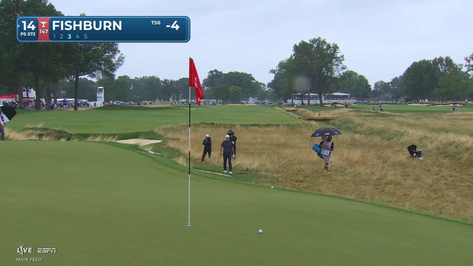 Patrick Fishburn gets up-and-down from 50 yards for birdie on No. 14 at Rocket Classic