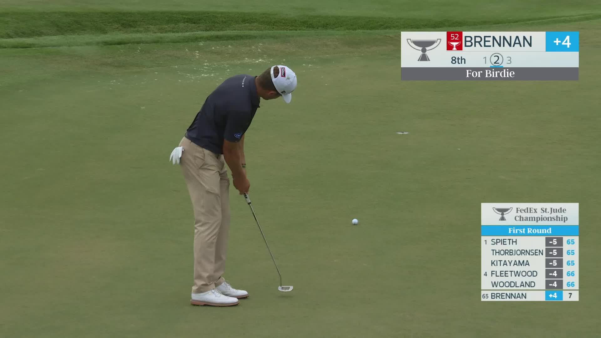 Michael Brennan sinks 24-foot birdie putt on No. 8 at FedEx St. Jude