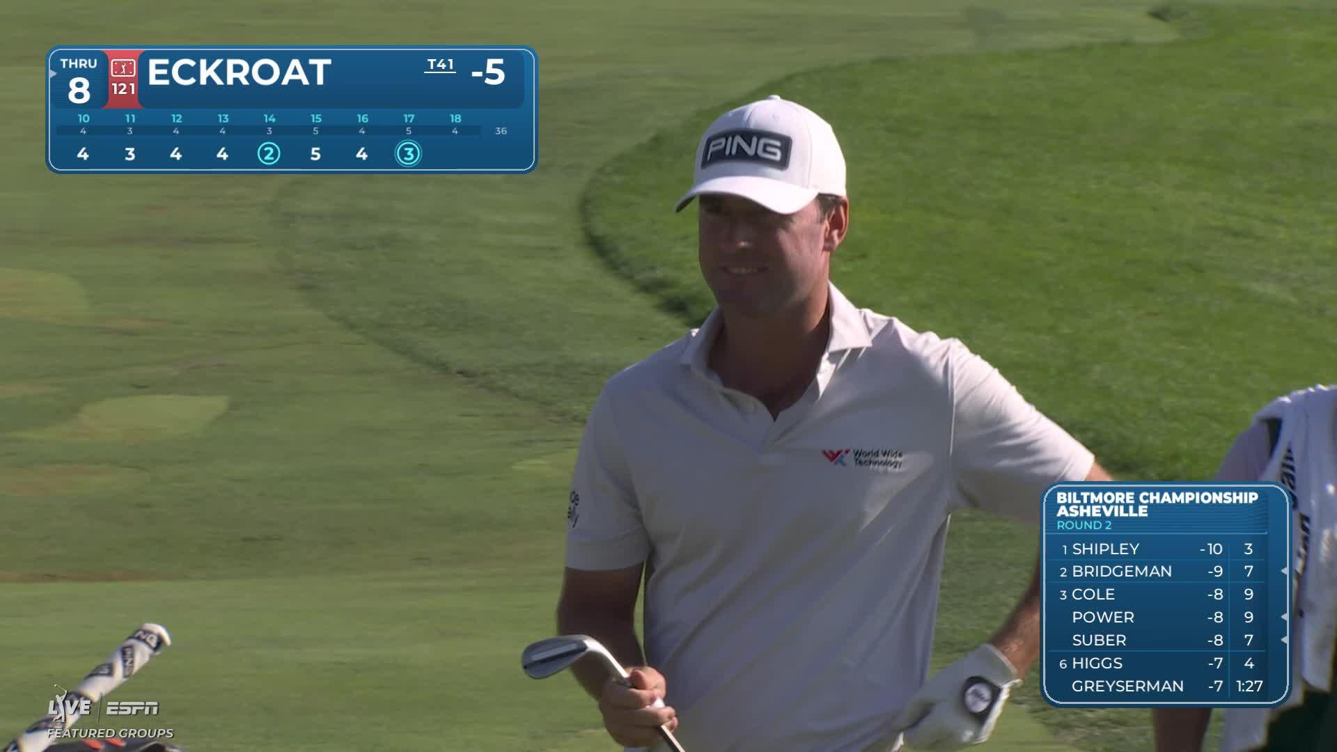 Austin Eckroat holes 27-foot shot for eagle on No. 17 at Biltmore Championship