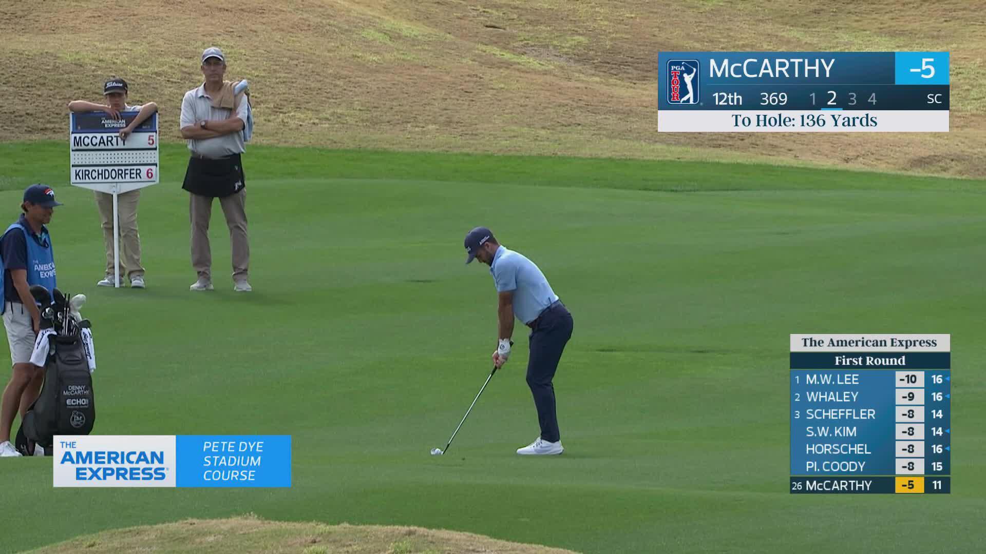 Denny McCarthy hits 135-yard approach to 2 feet, birdies No. 12 at The American Express
