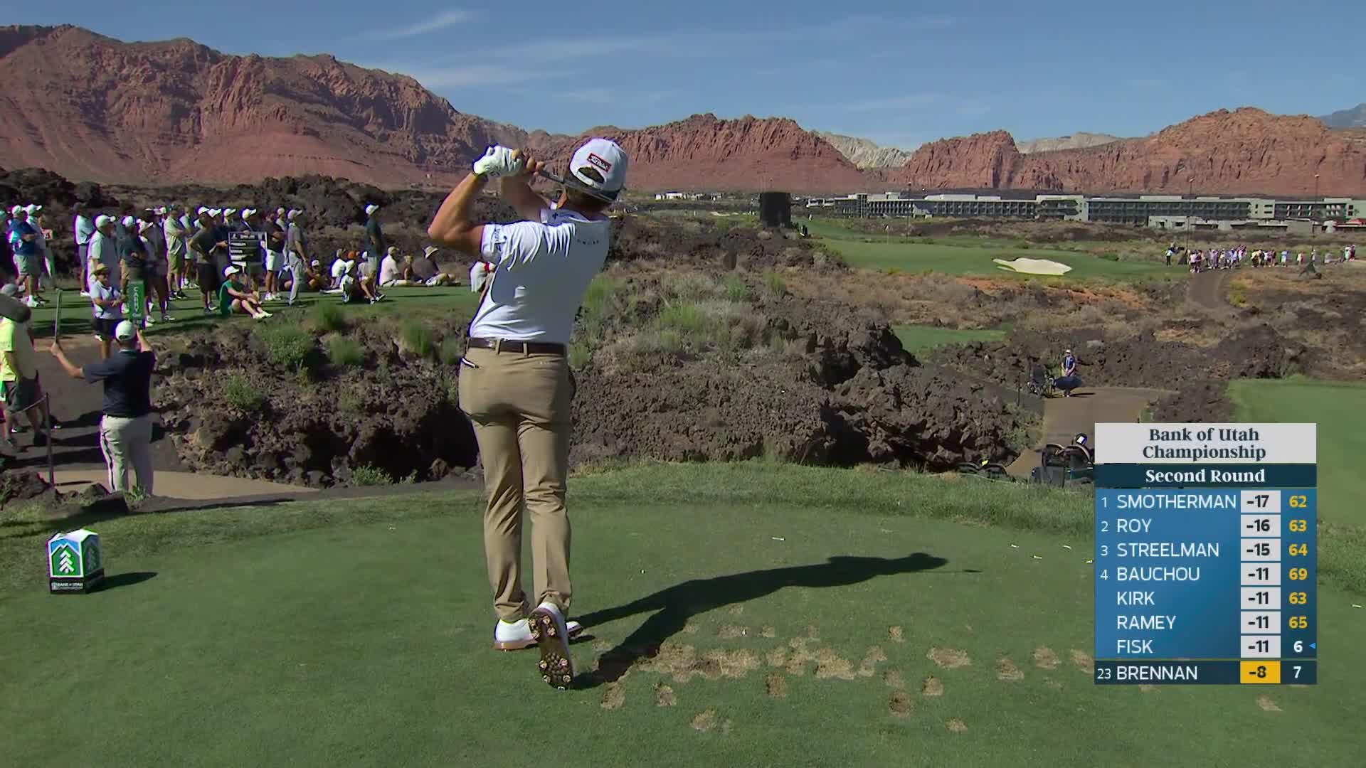 Michael Brennan sinks 27-foot birdie putt on No. 8 at Bank of Utah