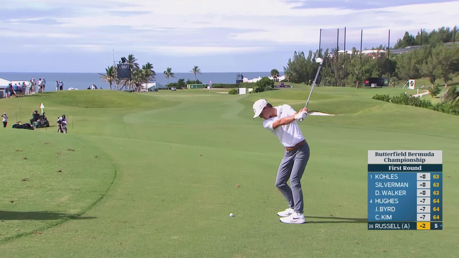 Miles Russell's 145-yard approach sets up birdie on No. 15 at Butterfield Bermuda