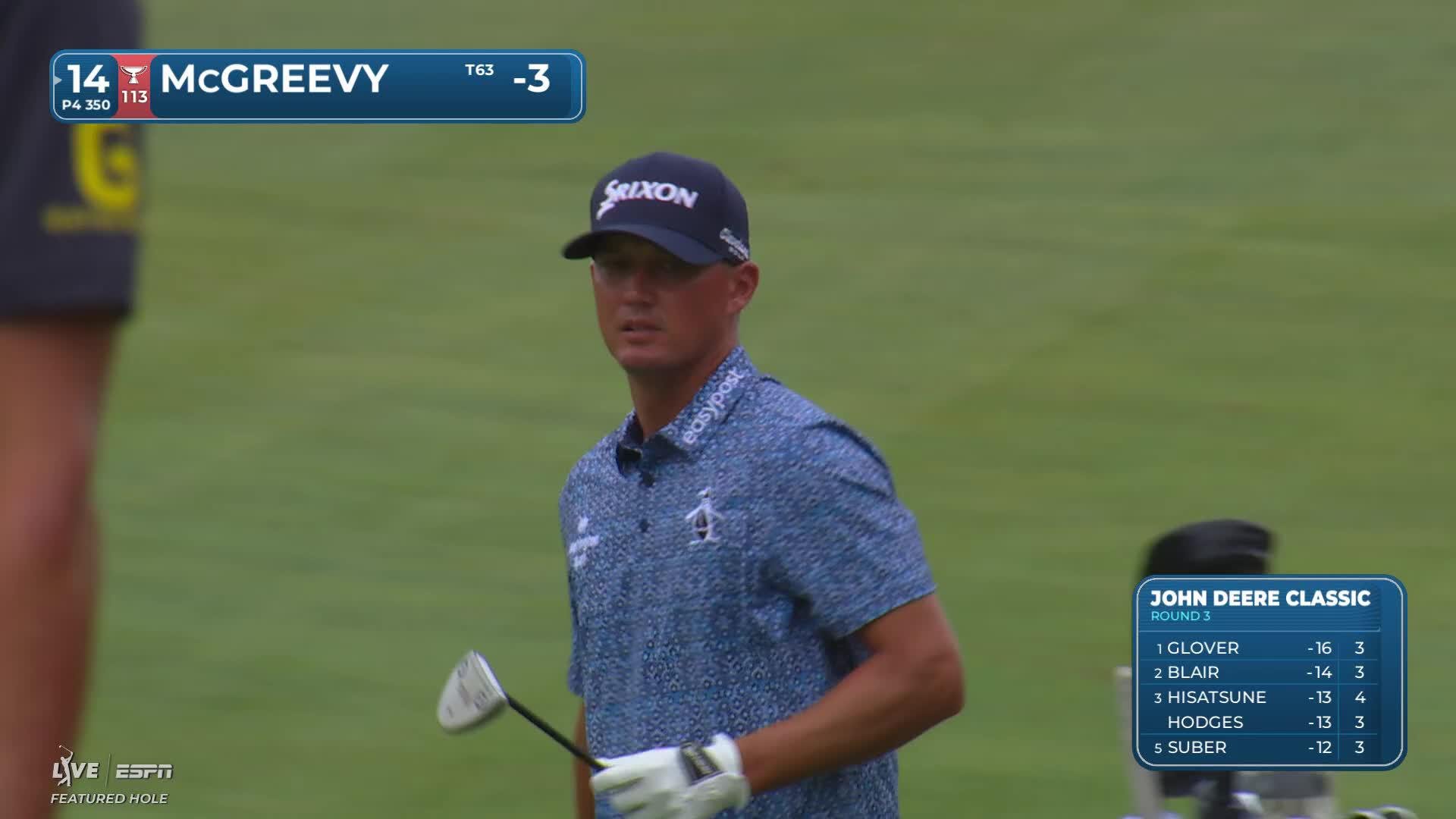 Max McGreevy gets up-and-down from 65 feet for birdie on No. 14 at John Deere