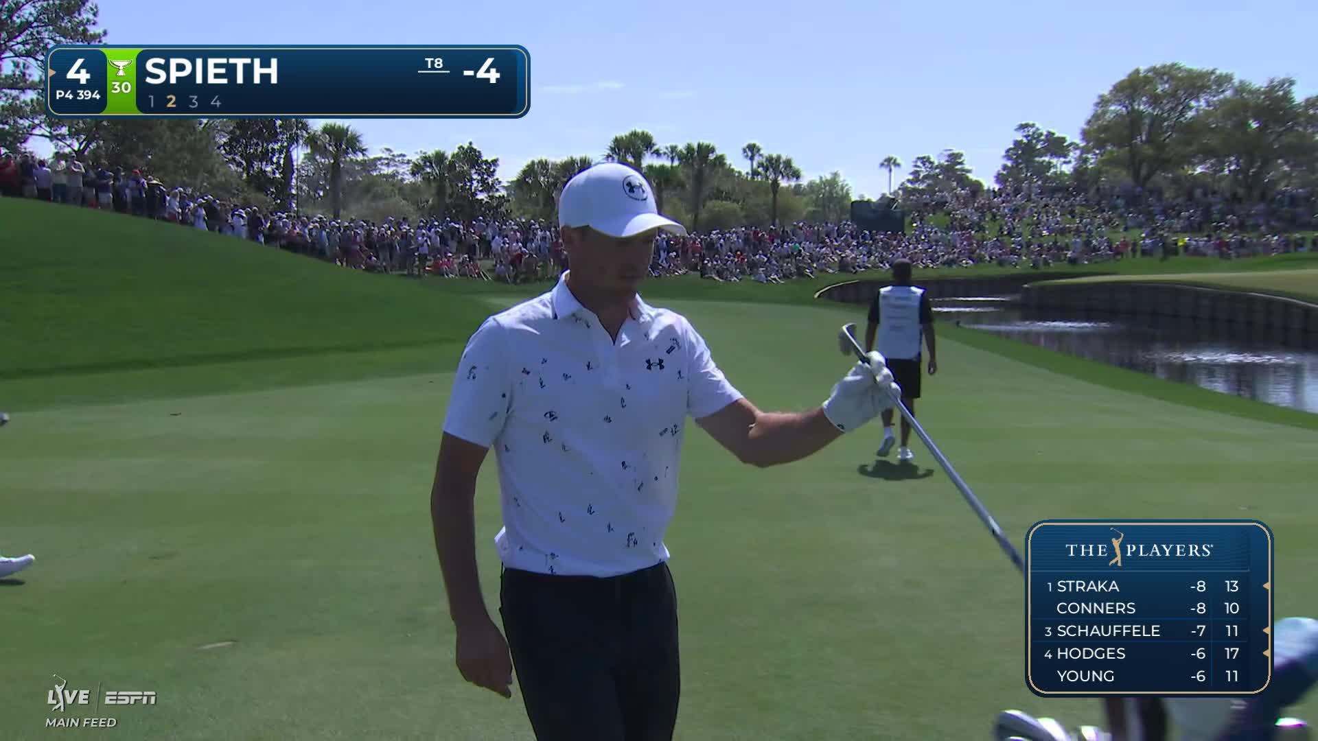 Jordan Spieth hits 88-yard approach to 5 feet, sets up birdie on No. 4 at THE PLAYERS